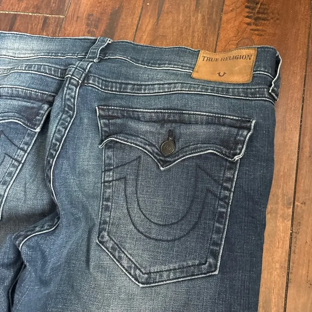 True Religion Geno Jeans Mens 40x32 Blue Relaxed Slim Denim Faded Washed Y2K